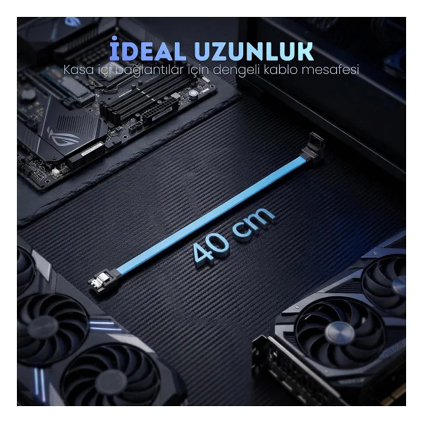 Furalis SATA 3.0 Data Kablosu 40 cm - 6Gbps'ye Kadar Hız - 90° Dirsek Uç - Yassı Kablo - Kilitli Konnektör - HDD, SSD Uyumlu - SATA III Veri Kablosu - PC ve Harici Kasa İçin - Görsel 5