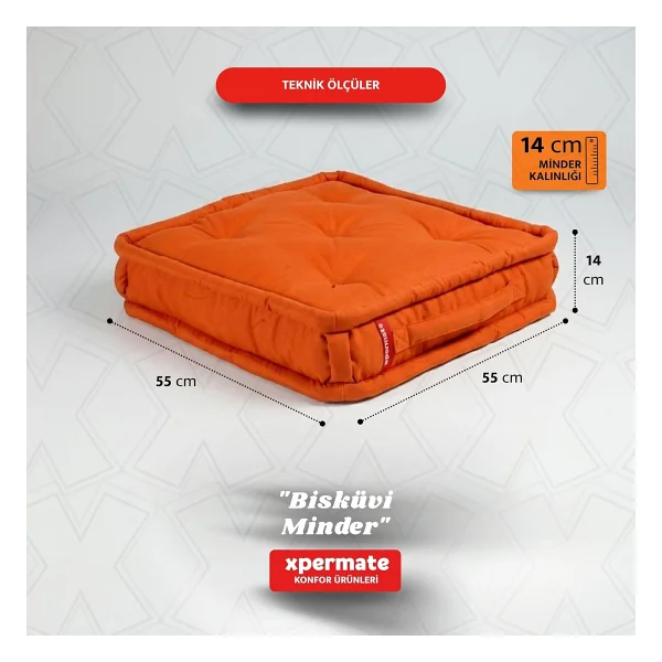 XPERMATE Bisküvi Minder Petek Önü Palet Üstü Minderi Fransız Minder Bank ve Bahçe Minderi 55x55x14 cm (Kremit) - Görsel 3
