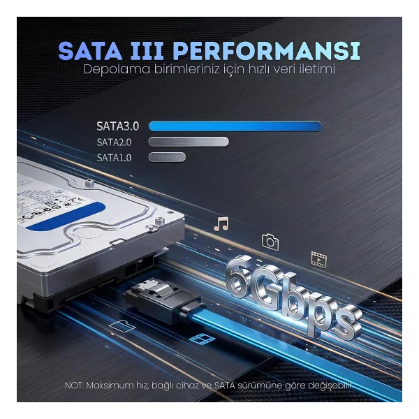 Furalis SATA 3.0 Data Kablosu 40 cm - 6Gbps'ye Kadar Hız - 90° Dirsek Uç - Yassı Kablo - Kilitli Konnektör - HDD, SSD Uyumlu - SATA III Veri Kablosu - PC ve Harici Kasa İçin - Görsel 2