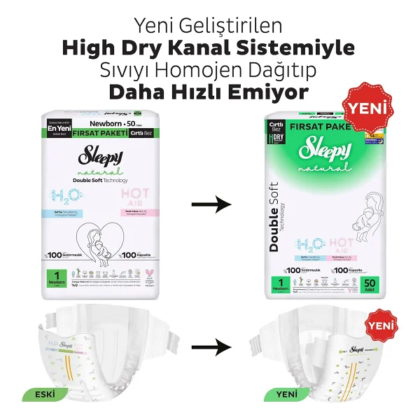 Sleepy Natural Double Soft 1 Numara Yenidoğan 50'li Bebek Bezi - Görsel 3