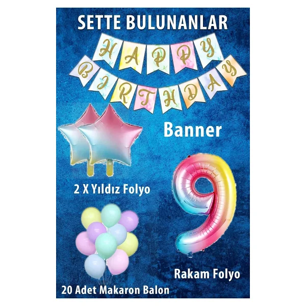 Patladı Gitti Gökkusagi Konsept Dogum Günü Seti (9 Yas) - Görsel 3