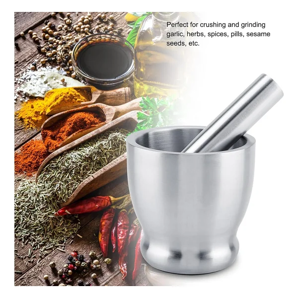 Orret Home 304 Paslanmaz Çelik Havan Seti - Kaymaz Tabanlı,Sarımsak Ezici, Baharat ve Ot Öğütücü, Profesyonel Mutfak Gereci, Kolay Temizlenebilir Ergonomik Tasarım (Ø 12,5 Cm) - Görsel 7