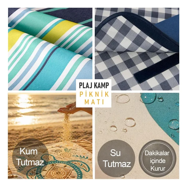 Haegs Piknik Örtüsü, Çanta Kamp Matı, Plaj Matı, Piknik Yer Örtüsü, Seyahat, Kamp, Outdoor, Park Çim Kum Tutmaz, Su Geçirmez, Kullanışlı Çanta Model, Katlanabilir 200x150cm - Adventure - Görsel 7