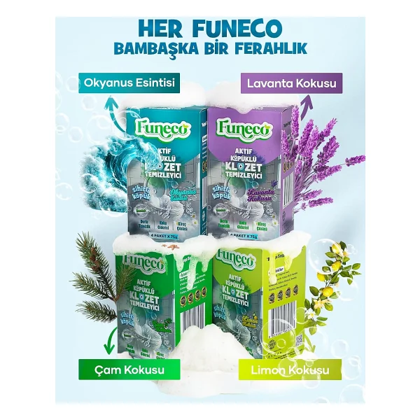 FUNECO Klozet Tuvalet WC Temizleyici, 1 Kutuda 4 Paket (300g), Aktif Köpüklü, Doğa Dostu, Limon - Görsel 4