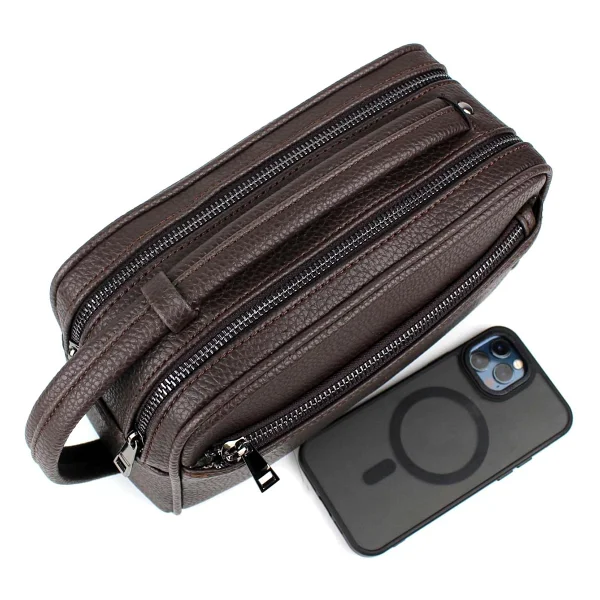 Erkek El Çantası Portföy Çanta İki Bölmeli El Çantası Clutch Çanta (Kahverengi) - Görsel 6