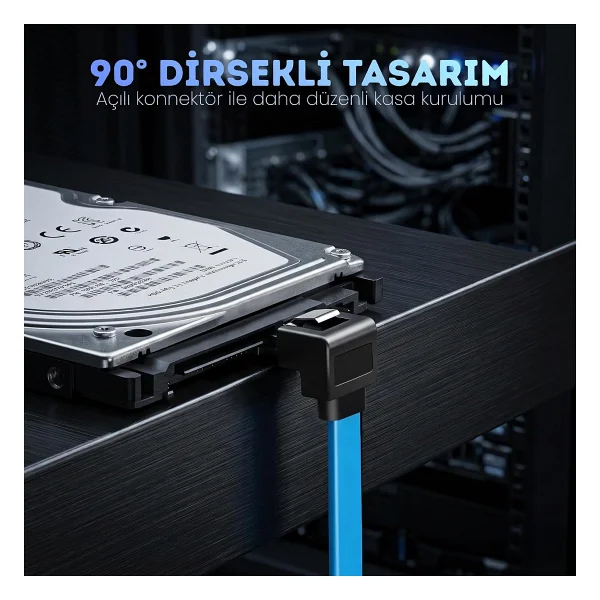 Furalis SATA 3.0 Data Kablosu 40 cm - 6Gbps'ye Kadar Hız - 90° Dirsek Uç - Yassı Kablo - Kilitli Konnektör - HDD, SSD Uyumlu - SATA III Veri Kablosu - PC ve Harici Kasa İçin - Görsel 3