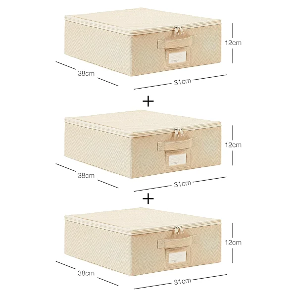 Ocean Home Textile 3'lü Küçük Boy Bej Balıksırtı Destekli Hurç Set 31 X 38 X 12 Cm Bej - Görsel 2