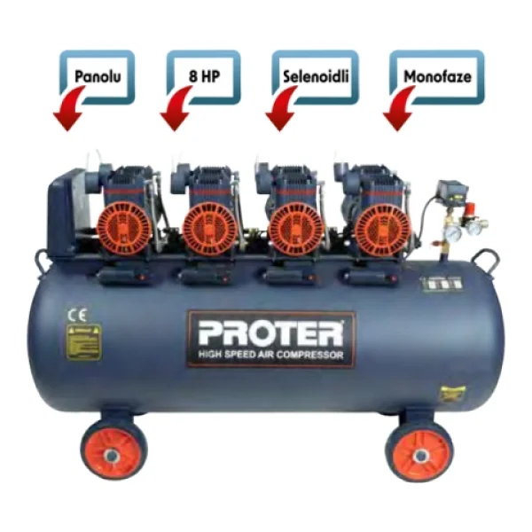 Proter PR 228 HZ 220 lt 8 Hp Sessiz Yağsız Hava Kompresörü - Görsel 2