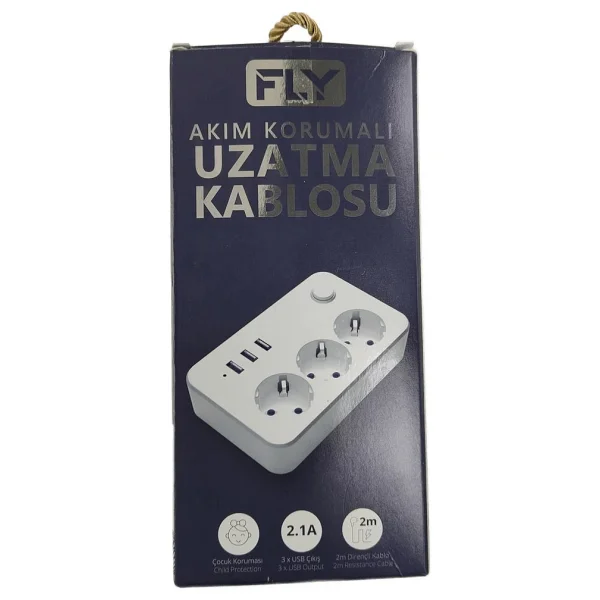 Fly 3406-01 2 m 3 USB 3'lü Anahtarlı Termal Akım Korumalı Priz - Görsel 7