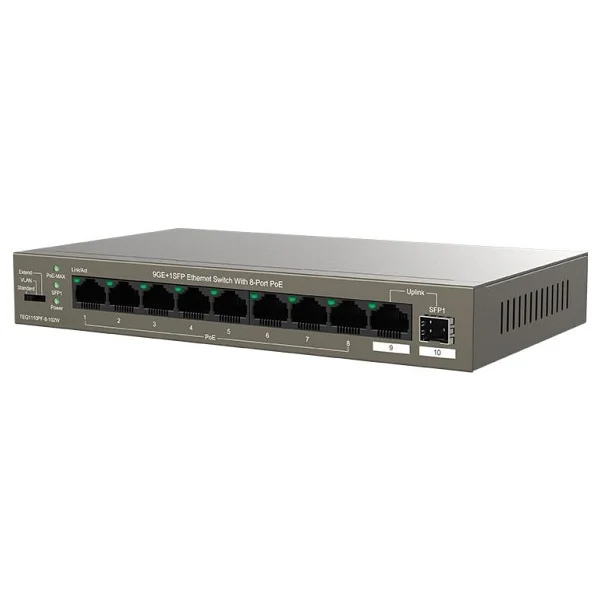 Tenda TEG1110PF-8-120W 10 Port 10/100/1000 8 Port PoE 1 Port Uplink+ 1 SFP 120W Yonetilemez Desktop Switch - Görsel 9