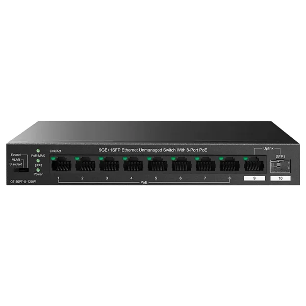Tenda TEG1110PF-8-120W 10 Port 10/100/1000 8 Port PoE 1 Port Uplink+ 1 SFP 120W Yonetilemez Desktop Switch - Görsel 4
