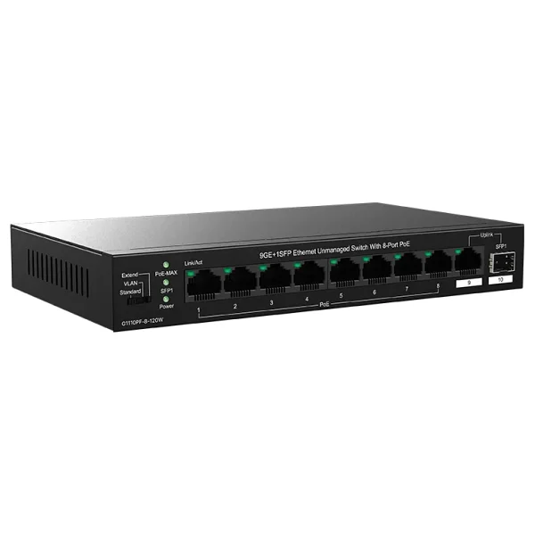 Tenda TEG1110PF-8-120W 10 Port 10/100/1000 8 Port PoE 1 Port Uplink+ 1 SFP 120W Yonetilemez Desktop Switch - Görsel 3