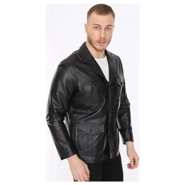 Derimont Deri Erkek Deri Ceket Siyah Blazer Cepli - Görsel 3