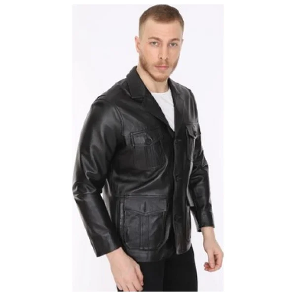 Derimont Deri Erkek Deri Ceket Siyah Blazer Cepli - Görsel 9