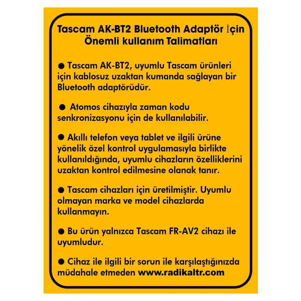 Tascam AK-BT2 Bluetooth Adaptörü (FR-AV2 İçin) - Görsel 5