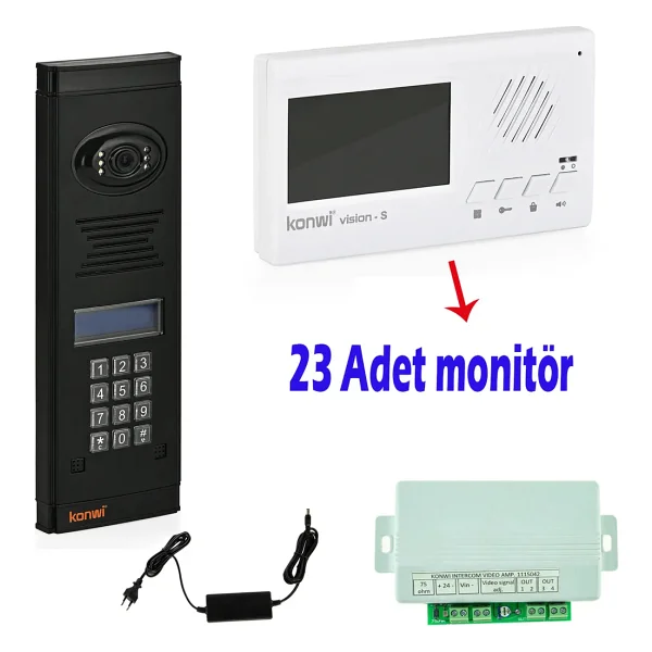 Görüntülü Diafon Seti Konwi Intercom Apartman Tipi Set Vsions 4,3 Monitör Zil Paneli Şifreli Kameralı Güç Kaynağı - 14 Daire Set - Beyaz - Görsel 3