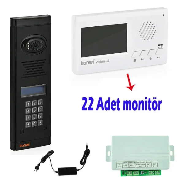 Görüntülü Diafon Seti Konwi Intercom Apartman Tipi Set Vsions 4,3 Monitör Zil Paneli Şifreli Kameralı Güç Kaynağı - 14 Daire Set - Beyaz - Görsel 5
