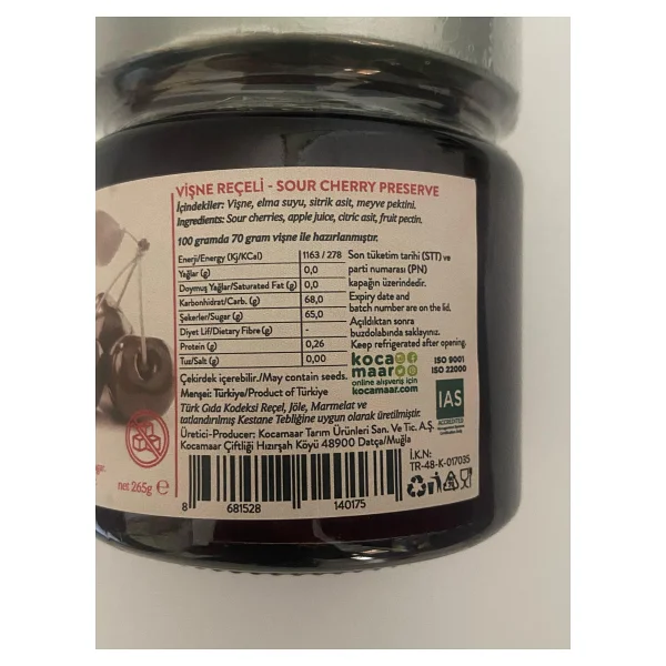 Kocamaar Çiftliği Şeker İlavesiz Vişne Reçeli 265 gr - Görsel 6