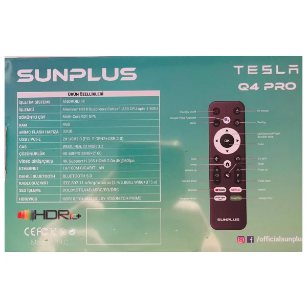 Sunplus Tesla Q4 Pro 32 GB 6K Android TV Box - Görsel 4