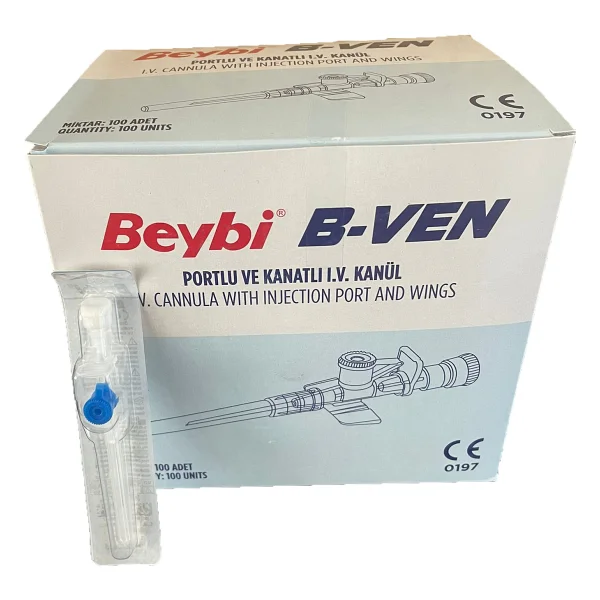 Beybi Kanatlı Ve Enjeksiyon Portlu Mavi Kanül (22G-25Mm)100 Adet - Görsel 3