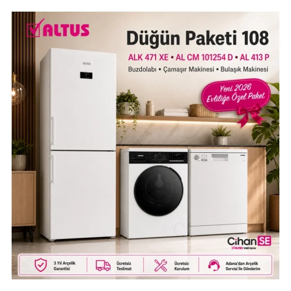 Altus Düğün Paketi 108 Alk 471 Xe Buzdolabı + Al cm 101254 D Çamaşır Makinesi + Al 413 P Bulaşık Makinesi - Görsel 6
