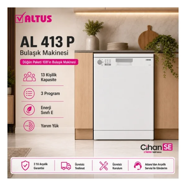 Altus Düğün Paketi 108 Alk 471 Xe Buzdolabı + Al cm 101254 D Çamaşır Makinesi + Al 413 P Bulaşık Makinesi - Görsel 7