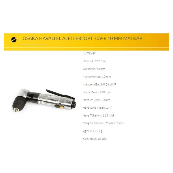 Osaka Opt 709-R 10 mm Havalı Matkap - Görsel 2