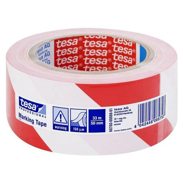 Tesa 60760 50 mm x 33 m Kırmızı Beyaz Yer İşaretleme Bandı - Görsel 5