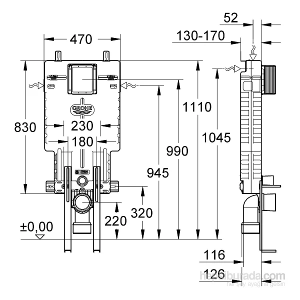 Grohe 38642001 13 cm Uniset Pnömatik Gömme Rezervuar - Görsel 2