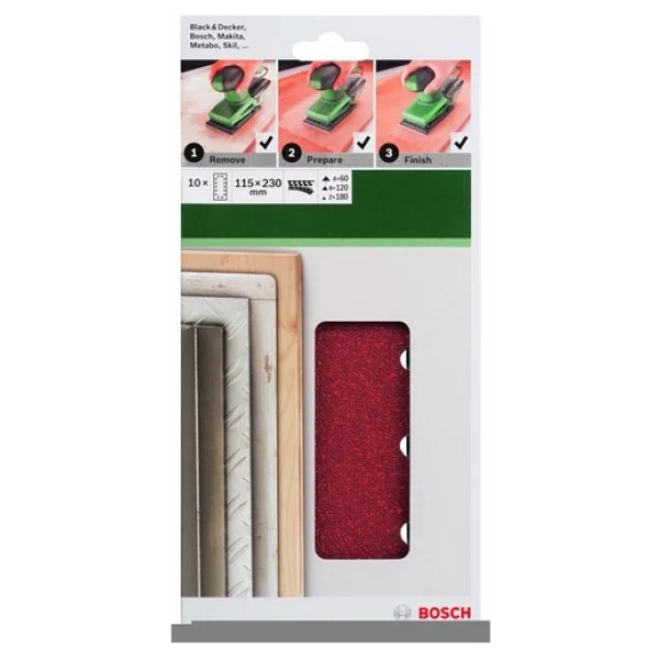 Bosch 2609256B25 115 x 230 mm 10'lu 60/120/180 Kum Zımpara Kağıdı - Görsel 4