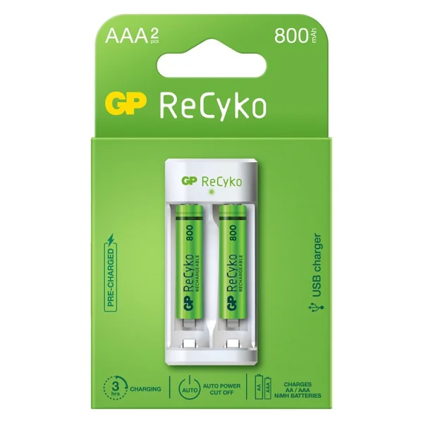 GP E211 Usb Pil Şarj Cihazı + 800 mAh AAA 2'li Şarjlı İnce Kalem Pil - Görsel 5