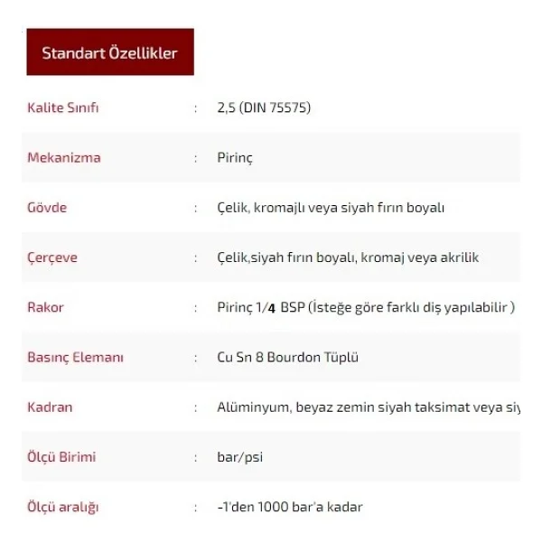 Simga Çap Ø63 mm Arkadan Bağlantılı Gliserinli Manometre - 0-10 bar - Görsel 3