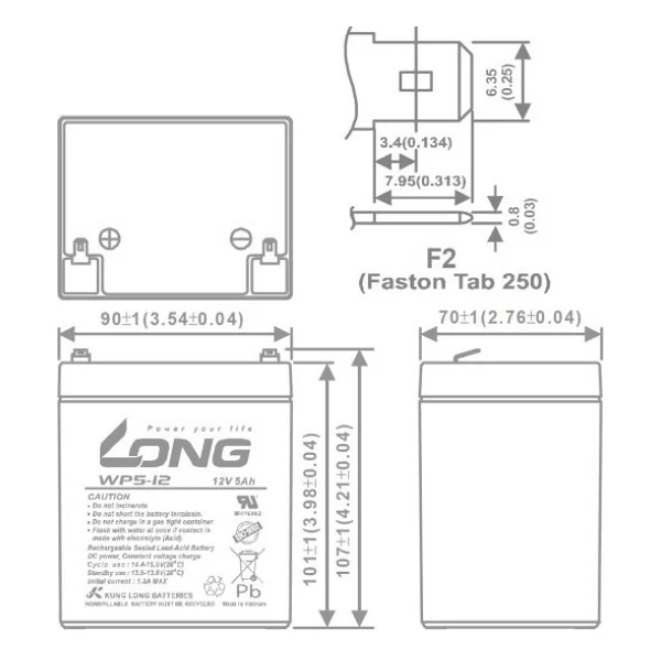 Long WP5-12 12Volt 5Ah Kuru Tip Akü - Görsel 5