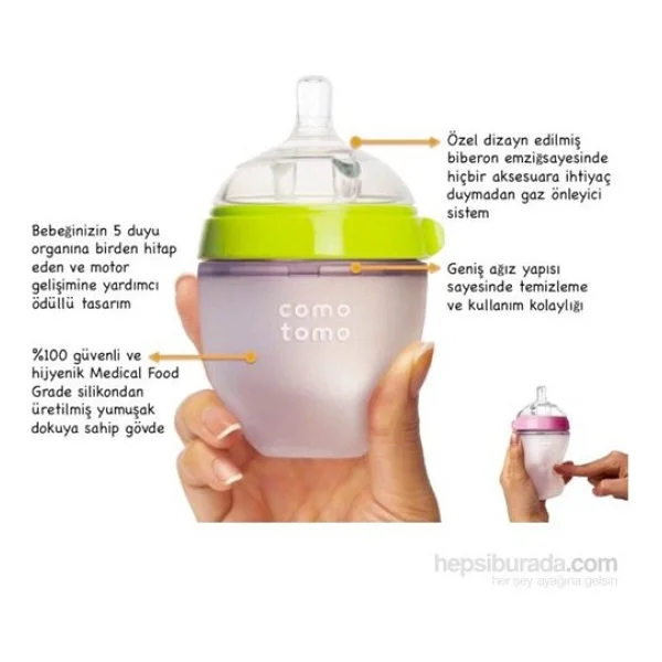 Comotomo 250 Ml Silikon Biberon 0-3 Ay Pembe - Görsel 2