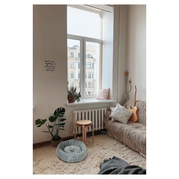 Nerotex Pufy 80x80 cm Gri Kedi Köpek Simit Yatağı - Görsel 3