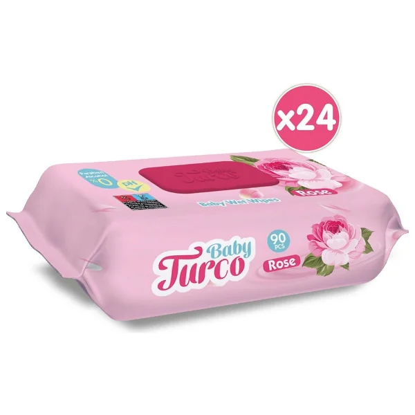 Baby Turco Gül Kokulu 90 Yaprak 24'lü Paket Islak Bebek Havlusu - Görsel 2