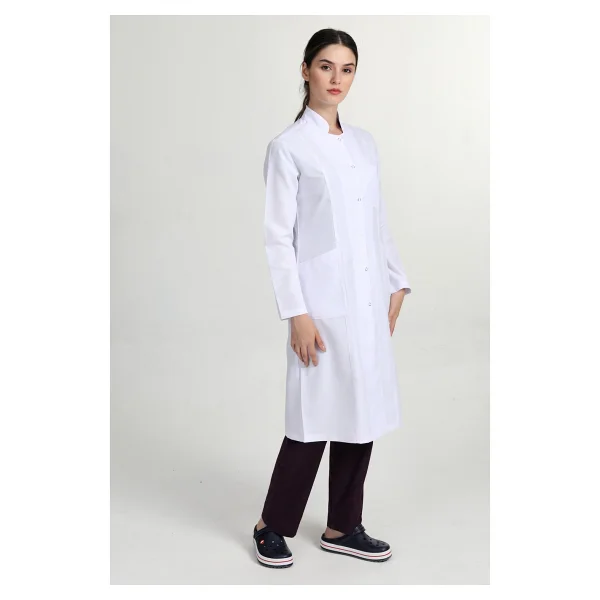 Başak Önlük Kadın Tesettür Hakim Yaka Doktor Hemşire Öğretmen Önlüğü Beyaz GMZ-1401 - 48 - Görsel 2