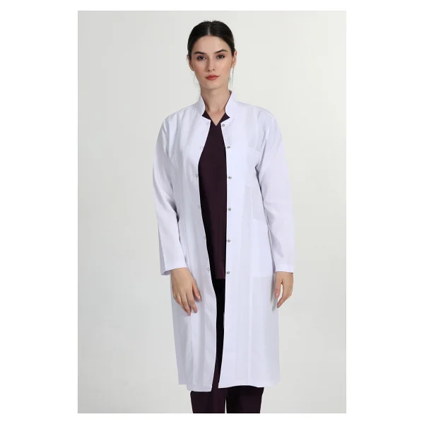 Başak Önlük Kadın Tesettür Hakim Yaka Doktor Hemşire Öğretmen Önlüğü Beyaz GMZ-1401 - 48 - Görsel 3