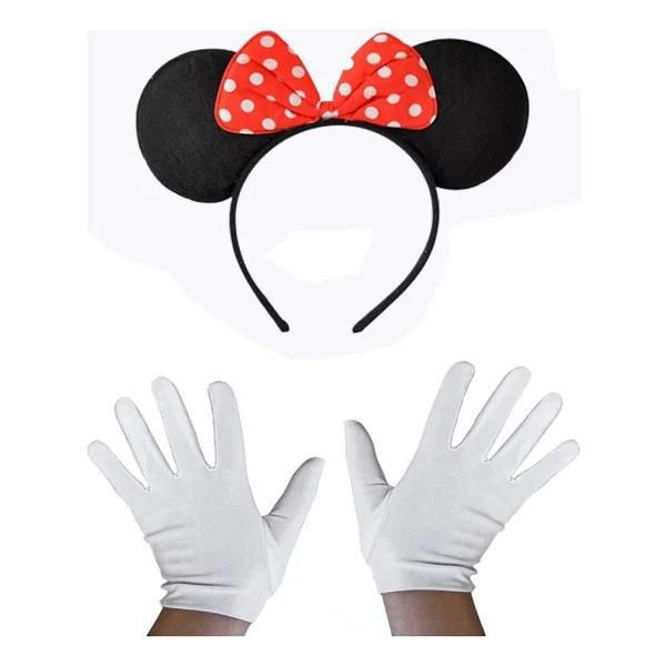 Kırmızı Fiyonklu Minnie Mouse Tacı ve Beyaz Eldiven Seti - Görsel 3
