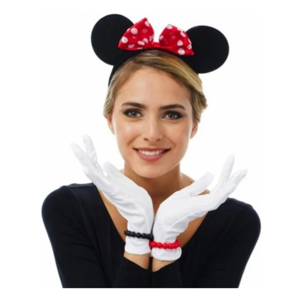 Kırmızı Fiyonklu Minnie Mouse Tacı ve Beyaz Eldiven Seti - Görsel 4