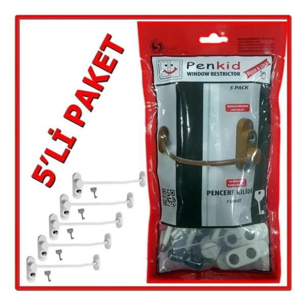 Penkid Anahtarlı Pvc Pencere Emniyet Kilidi (5 Adet) / Beyaz - Görsel 2