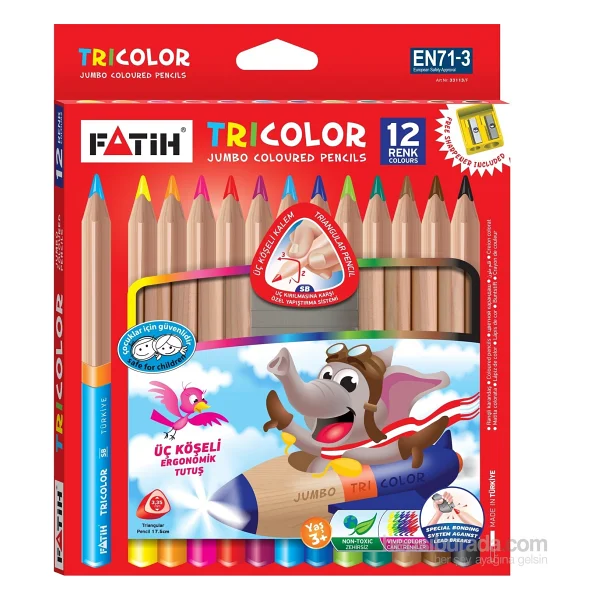Fatih Tam Boy Üçgen 12'li Jumbo Kuru Boya Seti - Görsel 4