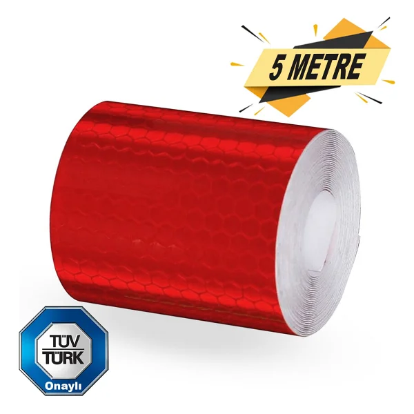 Badem10 Tüvtürk Onaylı Reflektörlü Reflektif Fosforlu Şerit Bant Kırmızı Reflekte İkaz Bandı (5 METRE) - Görsel 5