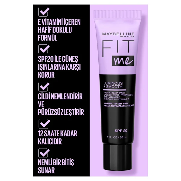 Maybelline Fit Me Luminous and Smooth 30 ml Nemlendirici Makyaj Bazı - Görsel 3