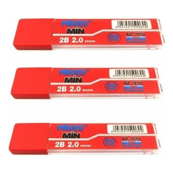 Kalem Ucu 2.0mm 2B Mikro 2B Kalem Ucu 2mm Kırmızı 3 Adet - Görsel 2