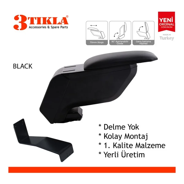 3 Tıkla Hyundai i20 2012 Delmesiz Çelik Ayaklı Gri-Siyah Kolçak Kol Dayama - Görsel 2