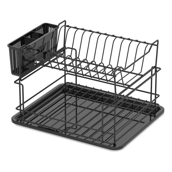 Tekno-tel 2 Katlı Modüler Bulaşık Kurutma Sepeti Mat Siyah Metal Tabaklık KB010 - Görsel 3