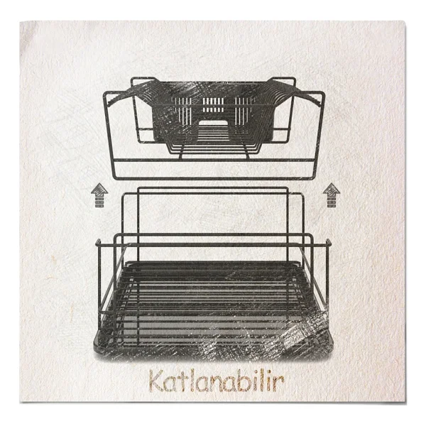 Tekno-tel 2 Katlı Modüler Bulaşık Kurutma Sepeti Mat Siyah Metal Tabaklık KB010 - Görsel 4