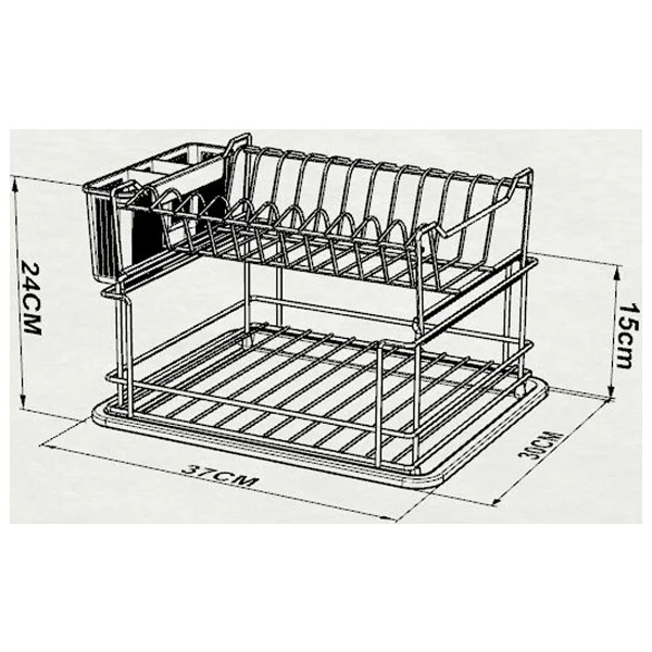Tekno-tel 2 Katlı Modüler Bulaşık Kurutma Sepeti Mat Siyah Metal Tabaklık KB010 - Görsel 5
