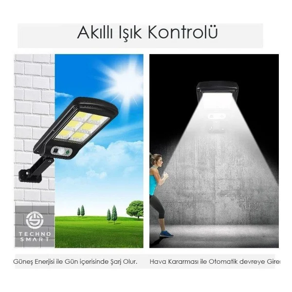 Trendpoint Solar Güneş Enerjili Kumandalı LED Projektör Sokak Lambası Hareket Sensörlü Aydınlatma - Siyah - Görsel 2